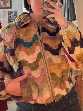Multicolor Patchwork Mink Bomber